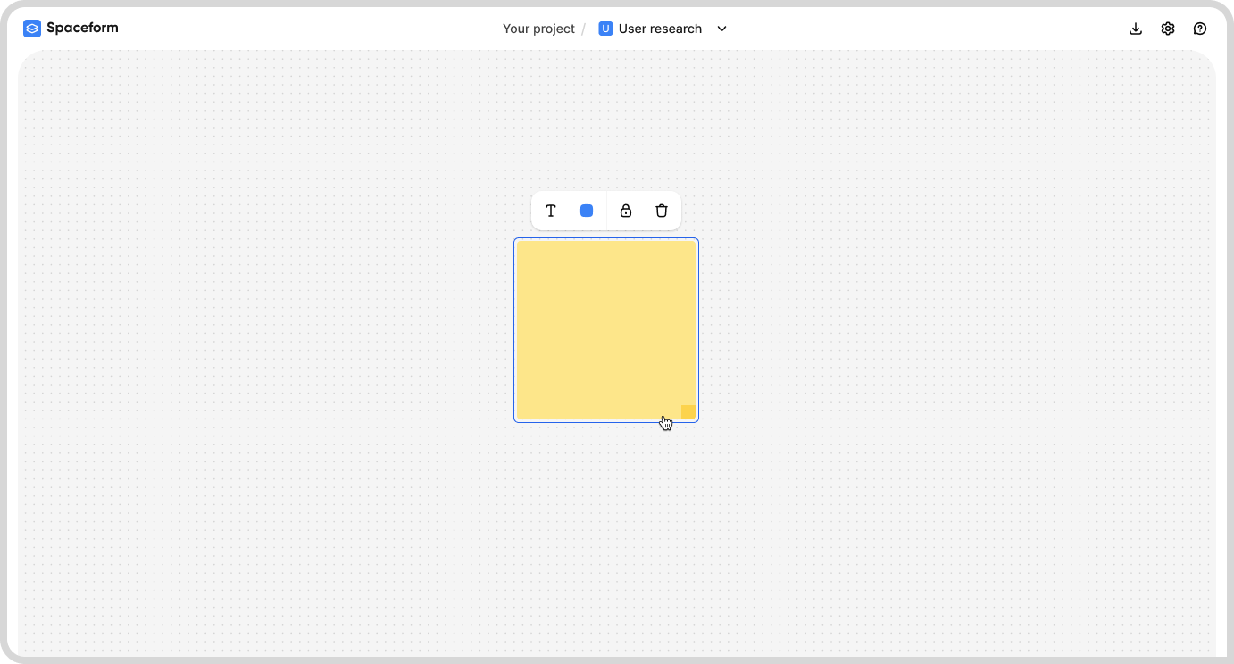 Workspace preview: header with logo, breadcrumbs, and canvas with a sticky note.
